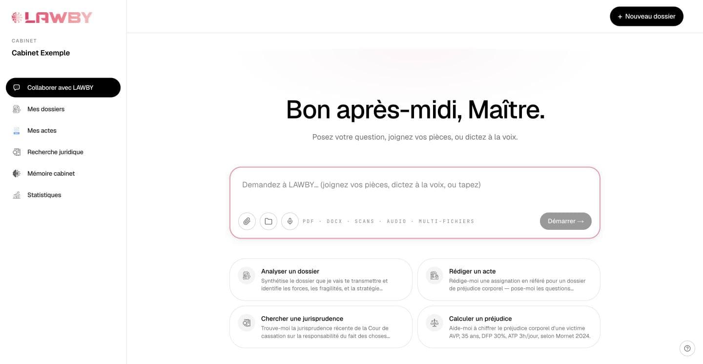 LAWBY, l’accueil : une question, des pièces jointes ou la dictée